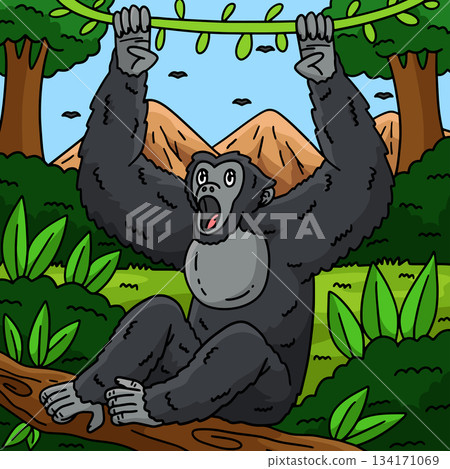 Siamang Monkey Animal Colored Cartoon Illustration 134171069
