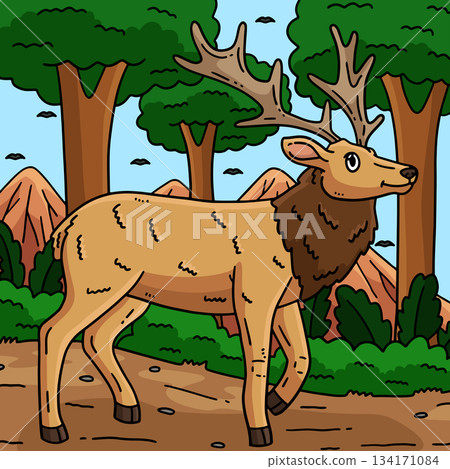 Forest Animal Elk Colored Cartoon Illustration Forest Animal Elk Colored Cartoon Illustration 134171084