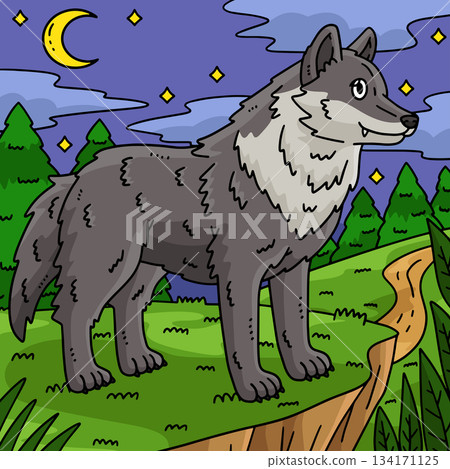 Forest Animal Wolf Colored Cartoon Illustration Forest Animal Wolf Colored Cartoon Illustration 134171125