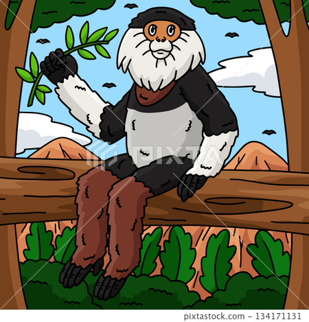 Douc Langur Monkey Colored Cartoon Illustration Douc Langur Monkey Colored Cartoon Illustration 134171131
