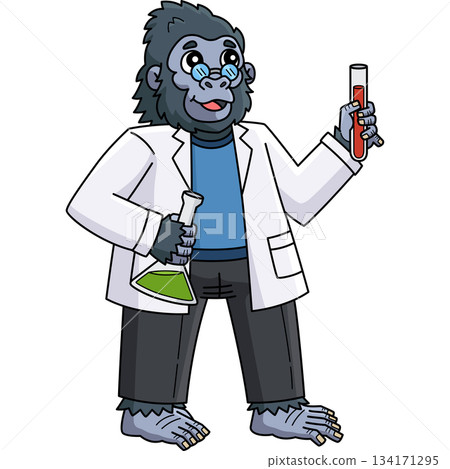 Gorilla Scientist at the Lab Cartoon Clipart  134171295