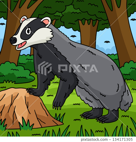 Forest Animal Badger Colored Cartoon Illustration Forest Animal Badger Colored Cartoon Illustration 134171305