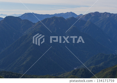 Morning mountain range seen from Mt. Tateyama 134171759