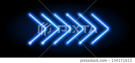 Blue neon arrow elements. Blue glowing led direction sign. Shine tube lamps in arrowhead shape. Bright luminous fluorescent pointer effect for banner, poster, logo. Vector neon led lights illustration Blue neon arrow elements. Blue glowing led direction sign. Shine tube lamps in arrowhead shape. Bright luminous fluorescent pointer effect for banner, poster, logo. Vector neon led lights illustration 134171813