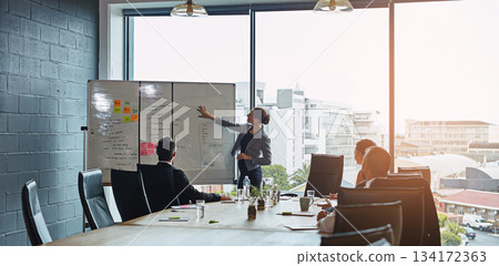 Meeting, presentation and whiteboard with a business woman in the boardroom for planning or strategy. Collaboration, flare or report in an office with people around a table during a training workshop Meeting, presentation and whiteboard with a business woman in the boardroom for planning or strategy. Collaboration, flare or report in an office with people around a table during a training workshop 134172363