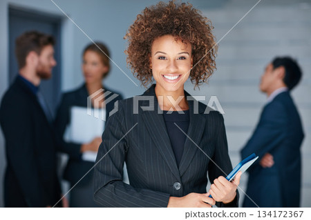 Portrait, digital tablet and business woman in office for meeting, planning or briefing with team. Face, leader and african female person online for schedule, management and proposal, plan or goal Portrait, digital tablet and business woman in office for meeting, planning or briefing with team. Face, leader and african female person online for schedule, management and proposal, plan or goal 134172367