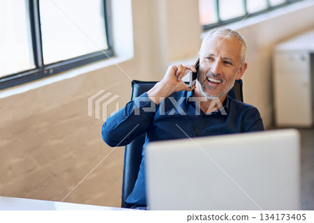 Ceo, senior businessman with cellphone on call and pc or desktop in modern office. Online networking or social media, business and happy mature man on smartphone or computer in workplace Ceo, senior businessman with cellphone on call and pc or desktop in modern office. Online networking or social media, business and happy mature man on smartphone or computer in workplace 134173405
