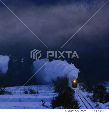 Banetsu West Line SL with snow scenery Banetsu West Line SL with snow scenery 134173416