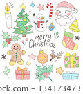 Doodle style cute Christmas illustration material set 134173473