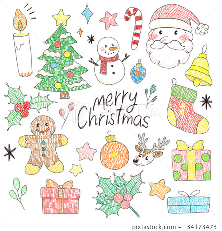 Doodle style cute Christmas illustration material set Doodle style cute Christmas illustration material set 134173473