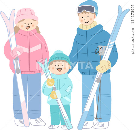 穿著滑雪服的家長和孩子 穿著滑雪服的家長和孩子 134173905