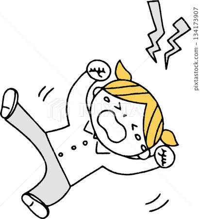 Crying girl upside down, monochrome 134173907