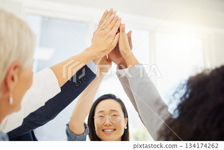 High five celebration, happy and business people excited for achievement, corporate success or company growth. Team building hands, happiness and professional group celebrate teamwork collaboration High five celebration, happy and business people excited for achievement, corporate success or company growth. Team building hands, happiness and professional group celebrate teamwork collaboration 134174262
