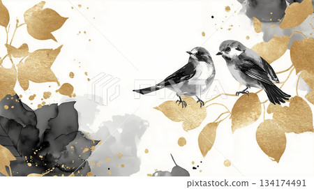 A combination of flowers and birds that express the beauty of Japan's four seasons and nature, Japanese pattern illustration background material, combining tradition and modernity A combination of flowers and birds that express the beauty of Japan's four seasons and nature, Japanese pattern illustration background material, combining tradition and modernity 134174491