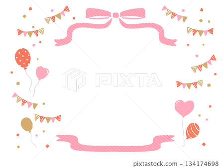 生日和活動用氣球、彩紙屑和絲帶裝飾的相框 生日和活動用氣球、彩紙屑和絲帶裝飾的相框 134174698