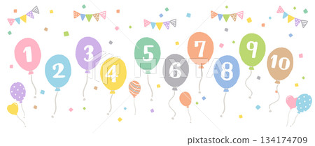一套彩色氣球和數字 134174709