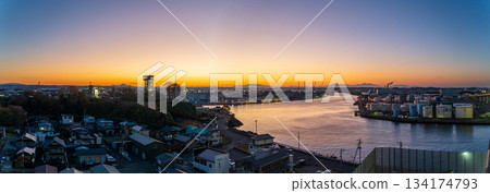 Hachinohe City in Aomori Prefecture is enveloped in the magic hour 134174793