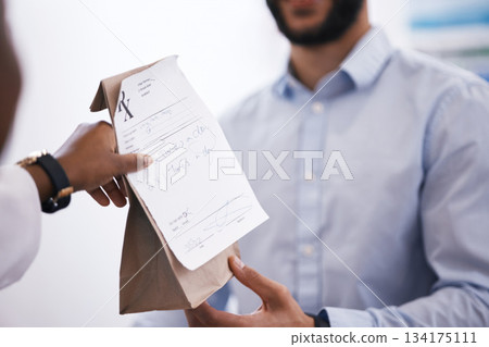 Customer, medicine or pharmacist hands a bag in drugstore with healthcare prescription receipt. Zoom, person shopping or doctor giving patient products, pills or package for medical pharmacy services Customer, medicine or pharmacist hands a bag in drugstore with healthcare prescription receipt. Zoom, person shopping or doctor giving patient products, pills or package for medical pharmacy services 134175111