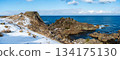 青森縣足重崎展望台和種差海岸的雪景 134175130