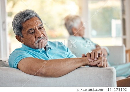 Angry, senior couple and fighting on a sofa about divorce, breakup and separation in their home. Argue, depression and toxic elderly man with woman on couch after conflict, crisis or marriage problem Angry, senior couple and fighting on a sofa about divorce, breakup and separation in their home. Argue, depression and toxic elderly man with woman on couch after conflict, crisis or marriage problem 134175192