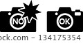 設施告示中使用的相機使用“OK”圖標和禁止閃光燈圖標 134175354