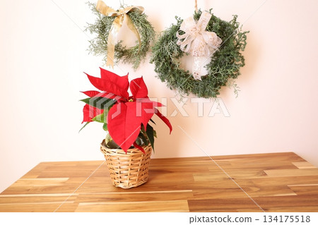 Poinsettia and wreath 134175518