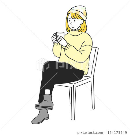 Woman relaxing by drinking a hot drink 134175549