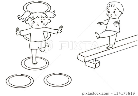 Children doing circuit exercises in therapeutic education / monochrome Children doing circuit exercises in therapeutic education / monochrome 134175619