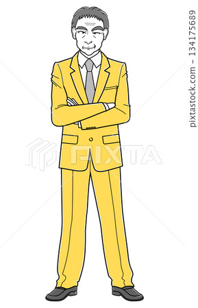 一位身穿西裝、雙臂交叉、面帶微笑的中年男子（簡單） 134175689