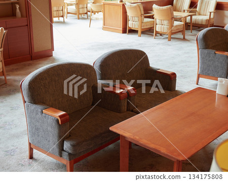 Scenery of chairs and tables in a hotel lobby in a Japanese tourist destination Scenery of chairs and tables in a hotel lobby in a Japanese tourist destination 134175808