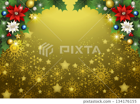 聖誕背景，雪花和星星，金色，閃光，可愛，插圖，橫向 134176155