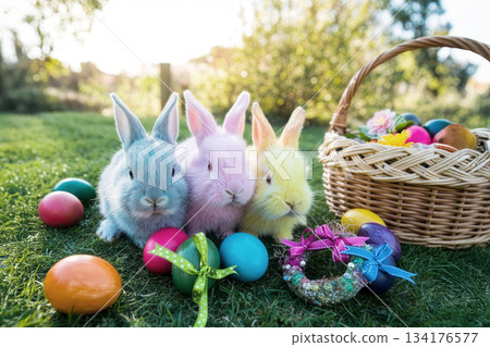 Easter decorations and bunnies Easter decorations and bunnies 134176577