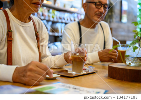 Taking a break at a cafe Taking a break at a cafe 134177195