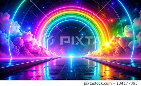 網路空間霓虹彩虹遊戲背景素材 134177383