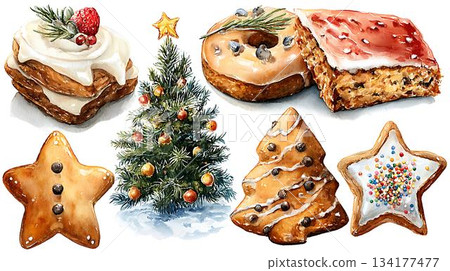 winter landscape with red houses 134177477