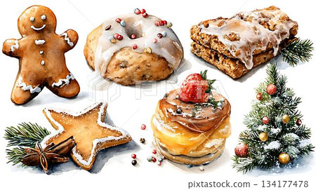 winter landscape with red houses 134177478