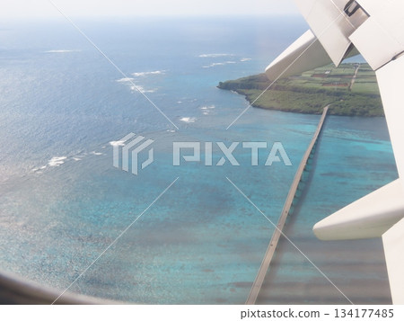 View of the sea and bridge from an airplane View of the sea and bridge from an airplane 134177485
