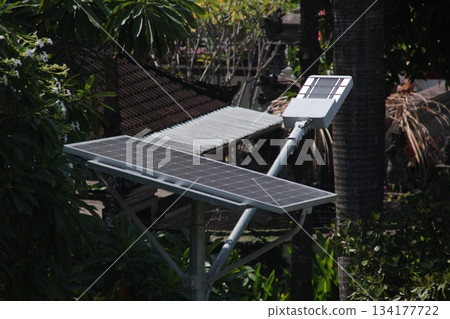 Solar street light system panel operating outdoors environment. 134177722