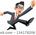 A man in a suit wearing glasses jumping 134178206