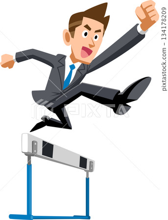 A man in a suit jumping over a hurdle A man in a suit jumping over a hurdle 134178209
