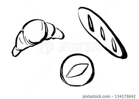 Hand-drawn illustration set of three types of bread 134178642