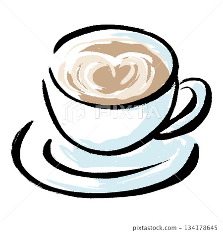 Hand-drawn illustration of a cappuccino with a brush stroke Hand-drawn illustration of a cappuccino with a brush stroke 134178645
