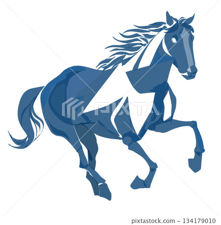 時尚奢華的藍色駿馬新年賀卡插圖 134179010