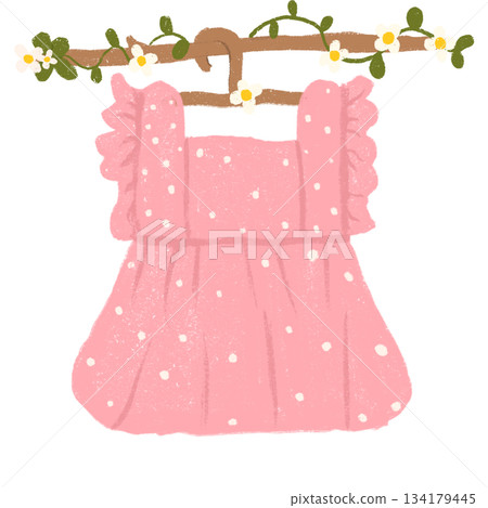 Illustration A cute cartoon drawing of childrens clothes hanging on a clothesline using hangers 134179445