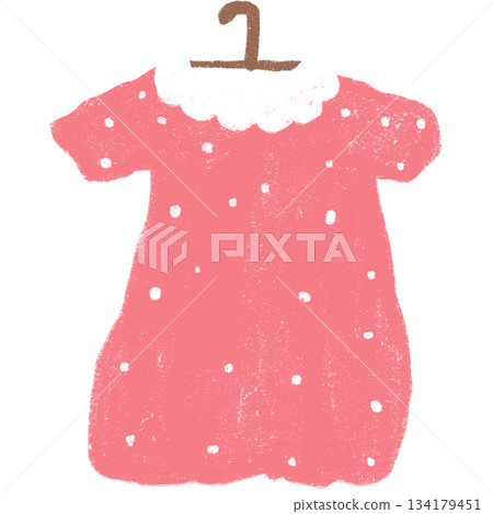 Illustration A cute cartoon drawing of a pink polka-dotted children's dress, hand-drawn Illustration A cute cartoon drawing of a pink polka-dotted children's dress, hand-drawn 134179451