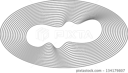 Oval round shape with wavy dynamic line. Frame border 134179807