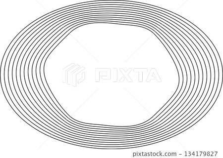 Oval round shape with wavy dynamic line. Frame border 134179827