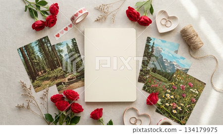 Notebook with Small Red Roses and Nature View Postcard Notebook with Small Red Roses and Nature View Postcard 134179975