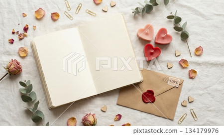 Notebook with Heart-Shaped Scented Candle and Love Envelope Notebook with Heart-Shaped Scented Candle and Love Envelope 134179976
