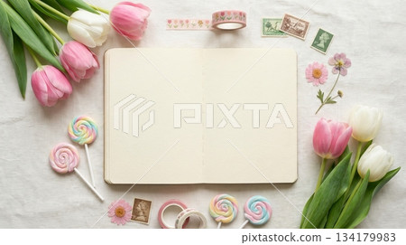 Notebook with Tulips and Lollipops Notebook with Tulips and Lollipops 134179983